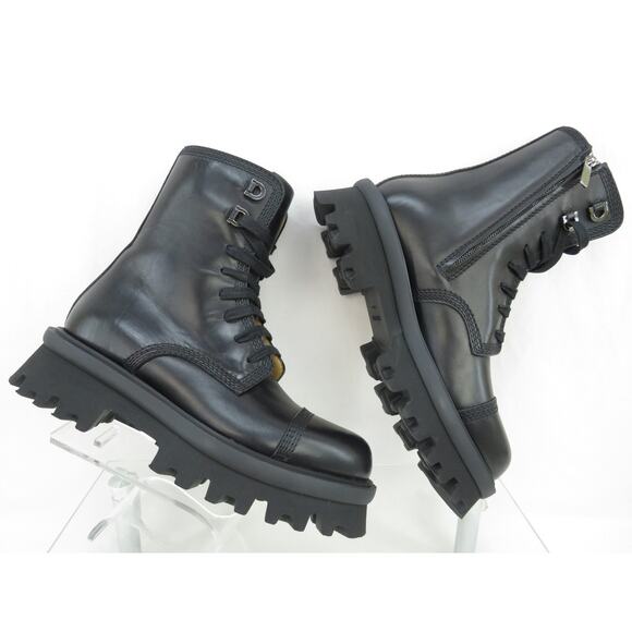 NIB FERRAGAMO FARAWAY BLACK LEATHER LOGO PLATFORM LACE ZIP COMBAT BOOTS 10 M main image 12